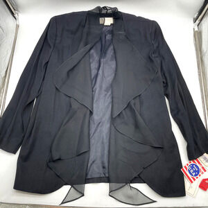 Vintage Michael Marcella Ltd Black Lace Padded Shoulder Flowy Jacket Women's L